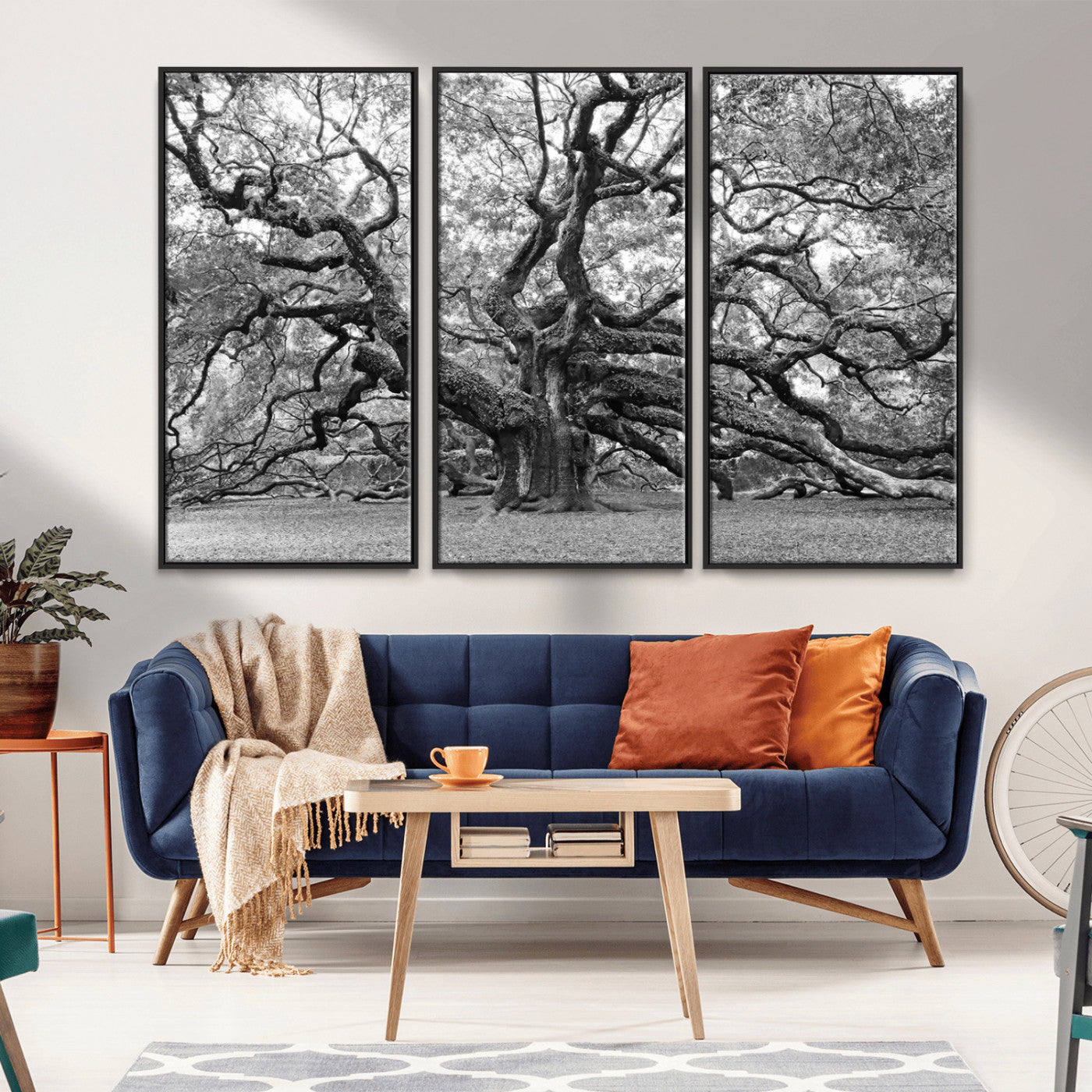 MGV-FC-48X32-3P - Black White Angel Oak Tree Wall Art - Timeless Nature-Inspired Canvas for Rustic, Modern, or