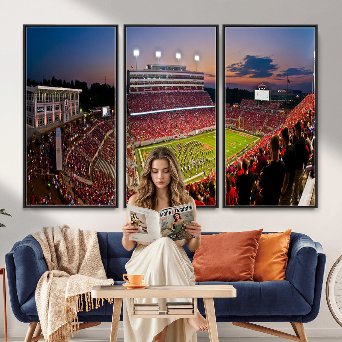 87655-MGV-CV-36X24 - NC State Wolfpack Football Team Print - Raleigh Carter-Finley Stadium Wall Art Canvas Print
