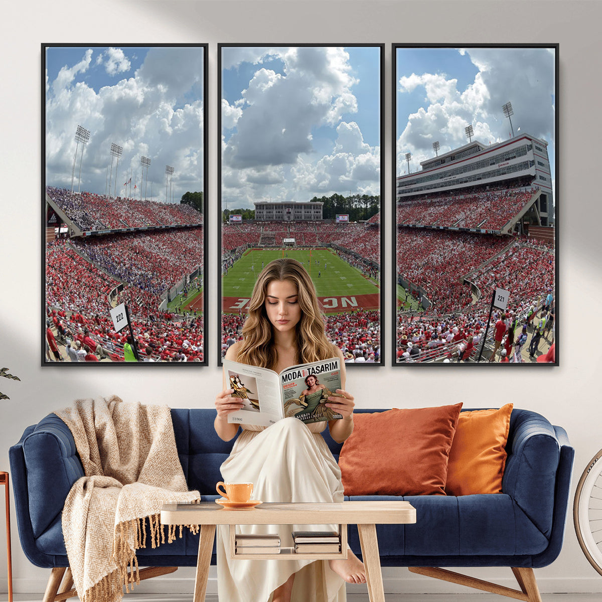 30640-MGV-CV-36X24 - NC State Wolfpack Football Team Print Canvas- Raleigh Carter-Finley Stadium Wall Art Canvas Print