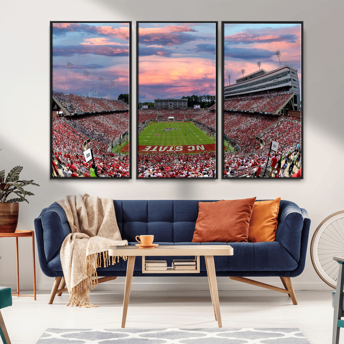 MGV-FC-48X32-3P - Carter-Finley Stadium Art Sunset Game Triple Canvas Wall Art - NC State Wolfpack Football Match