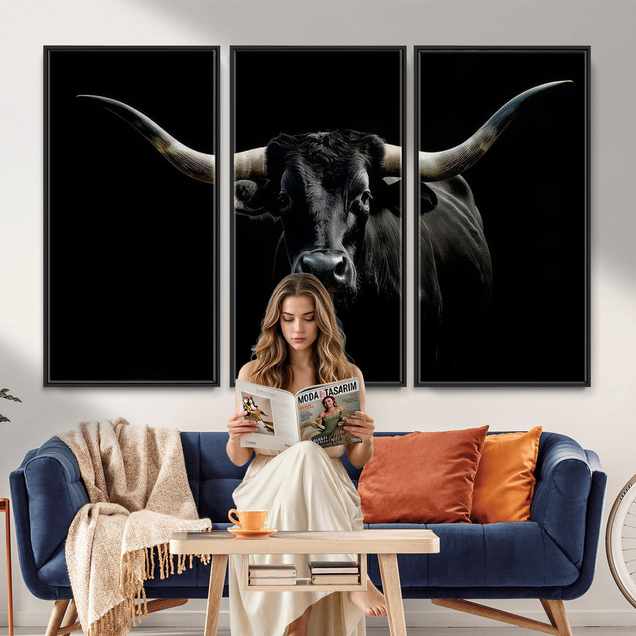 37889-MGV-CV-36X24 - Texas Longhorn Canvas Wall Art - Rustic Western Longhorn Bull Print in Brown & Black - Farmhouse Decor for Living Room, Office, or Ranch