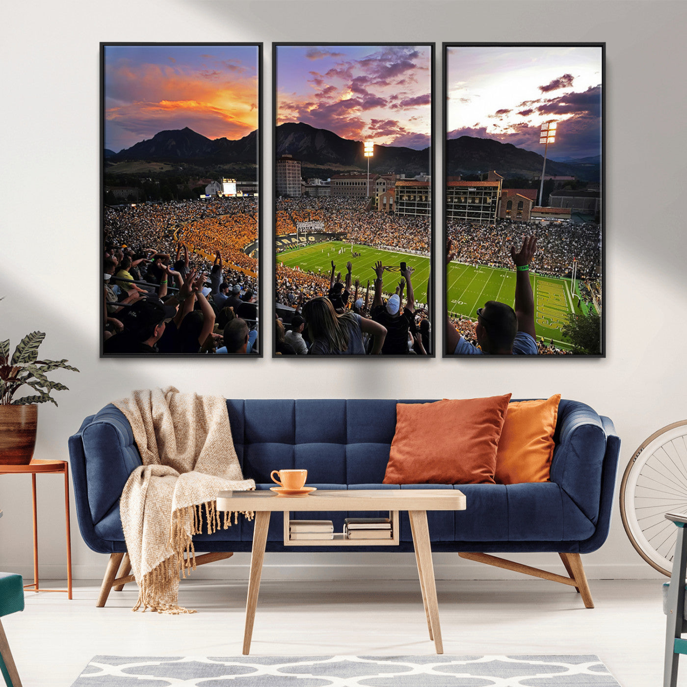 MGV-FC-48X32-3P - Framed Colorado Buffaloes Football Team Print - Boulder Folsom Field Stadium Wall Art Canvas Print