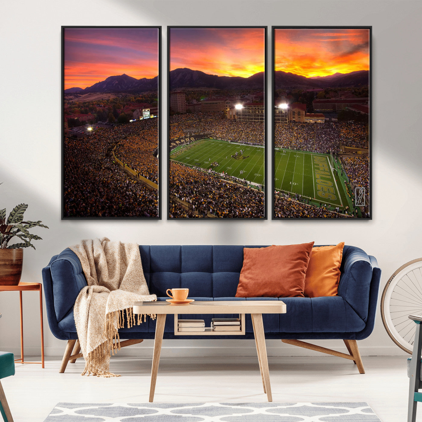 MGV-FC-48X32-3P - Colorado Buffaloes Football Team Print - Boulder Folsom Field Stadium Wall Art Canvas Print
