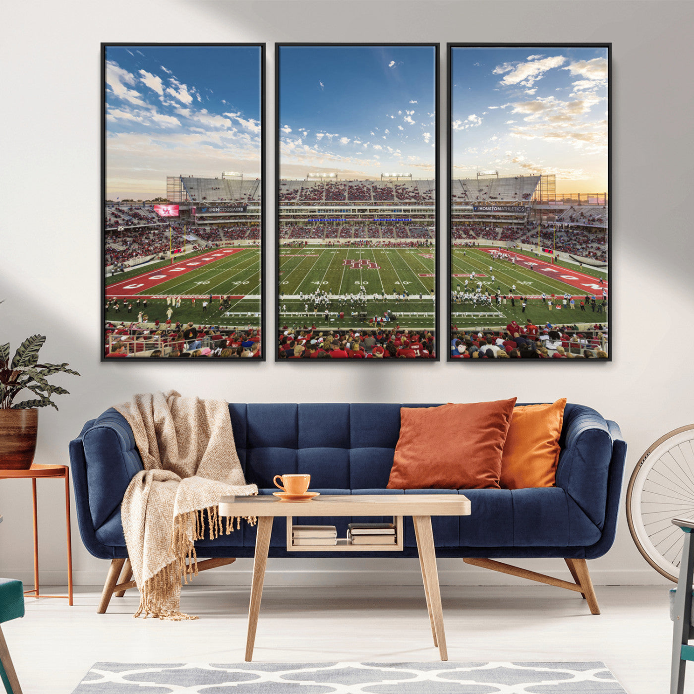 MGV-FC-48X32-3P - Framed Houston Cougars Football Team Print - Houston TDECU Stadium Wall Art Canvas Print