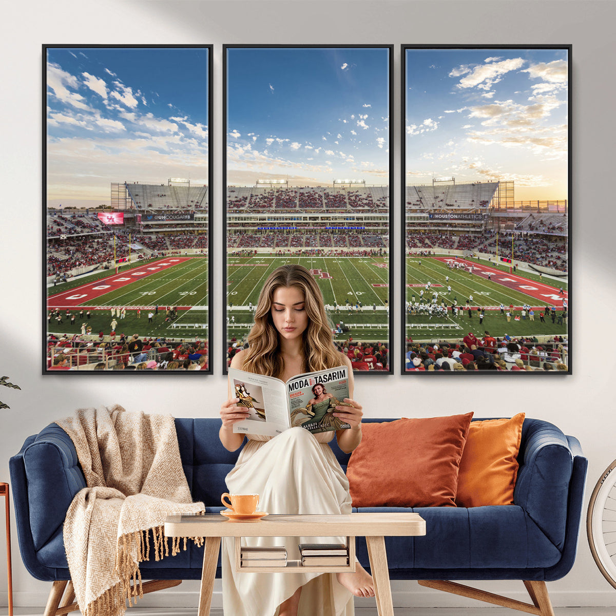 36612-MGV-CV-36X24 - Framed Houston Cougars Football Team Print - Houston TDECU Stadium Wall Art Canvas Print