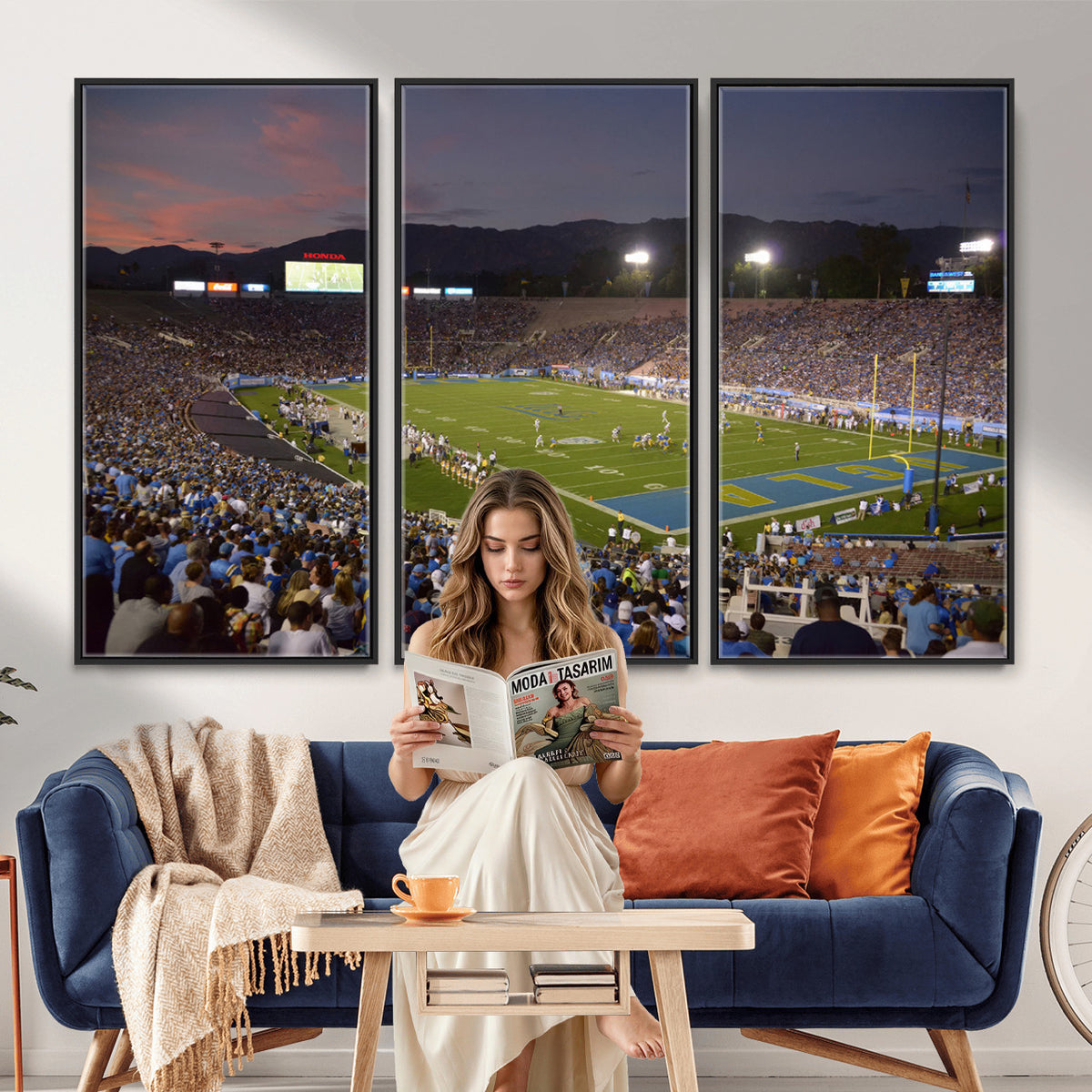 90359-MGV-CV-36X24 - UCLA Bruins Football Team Print - Pasadena Rose Bowl Stadium Wall Art Canvas Print