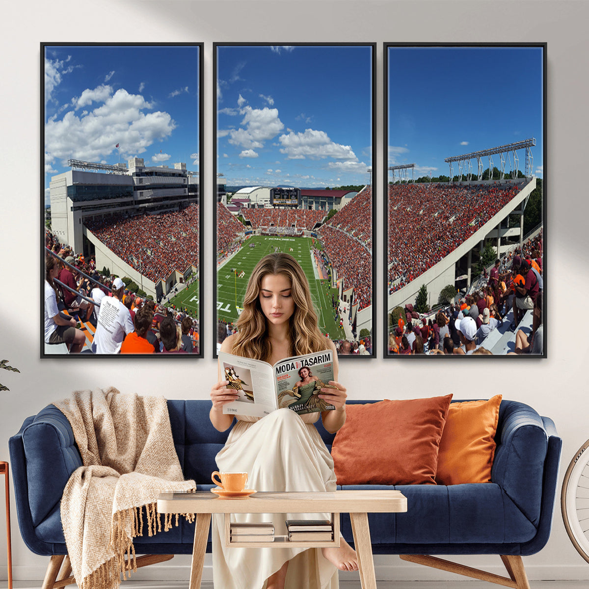 87769-MGV-CV-36X24 - Virginia Tech Hokies Football Team Print - Blacksburg Lane Stadium Wall Art Canvas Print
