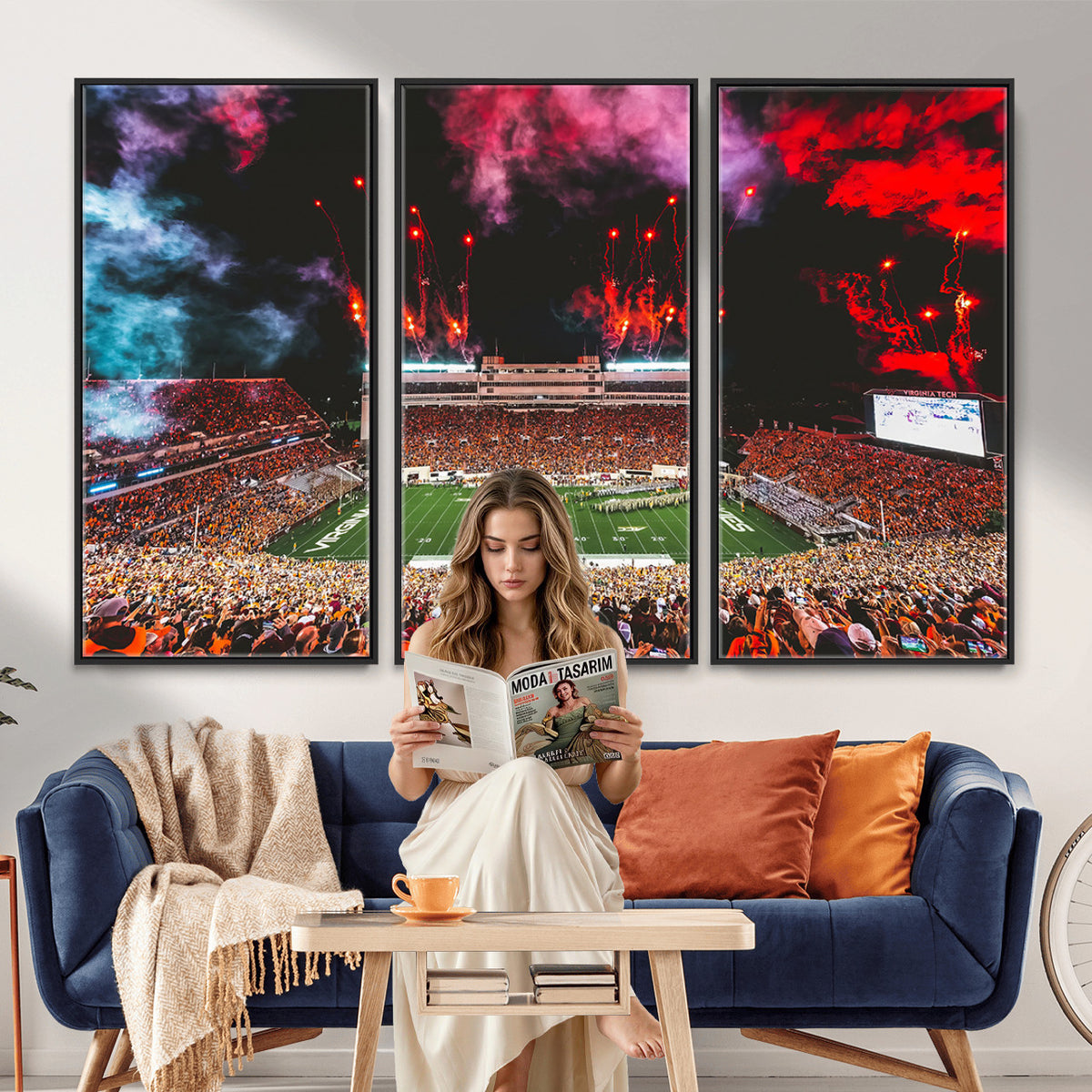 65761-MGV-CV-36X24 - Virginia Tech Hokies Football Team Print - Blacksburg Lane Stadium Wall Art Canvas Print