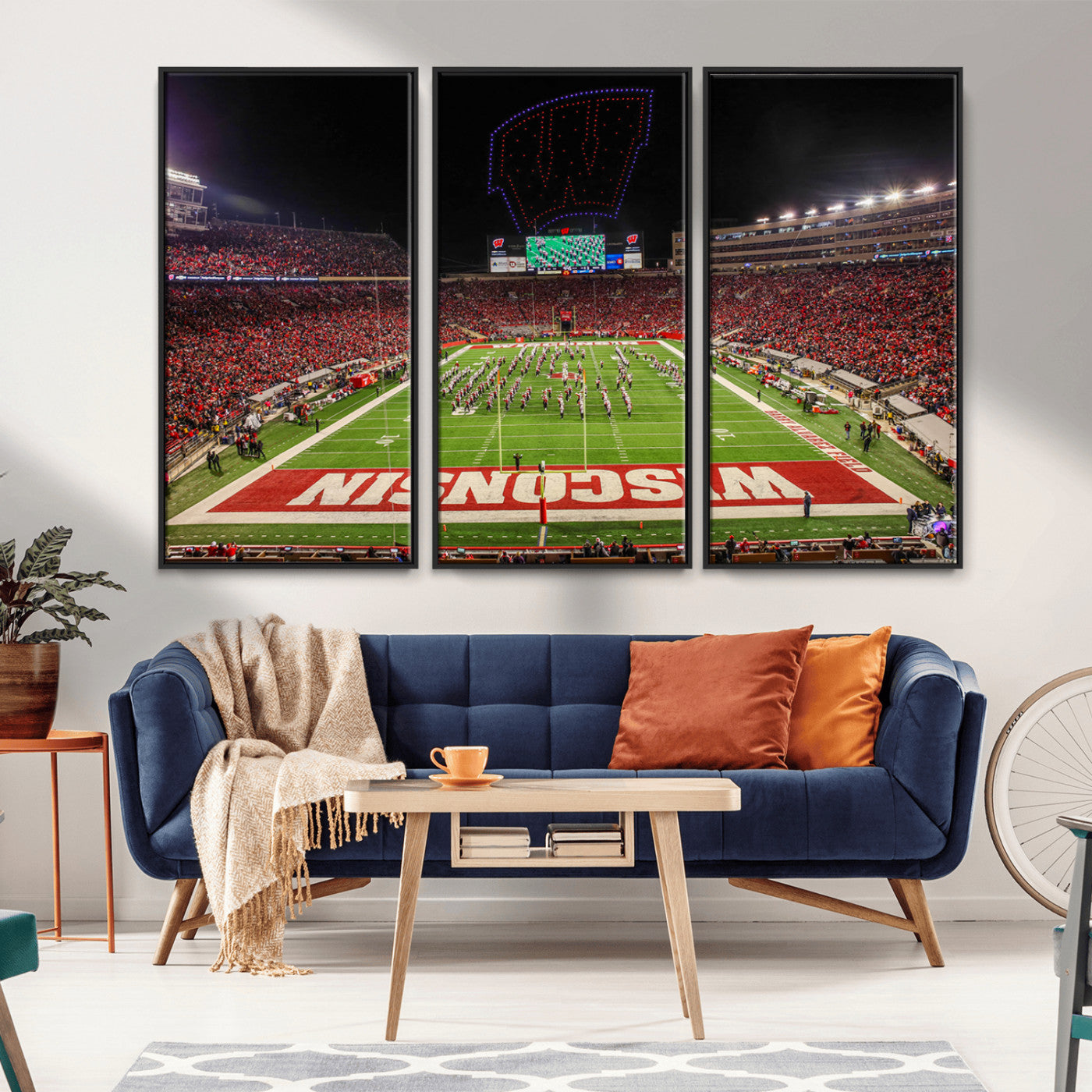 MGV-FC-48X32-3P - Wisconsin Badgers Football Team Print Canvas- Madison Camp Randall Stadium Wall Art Canvas Print