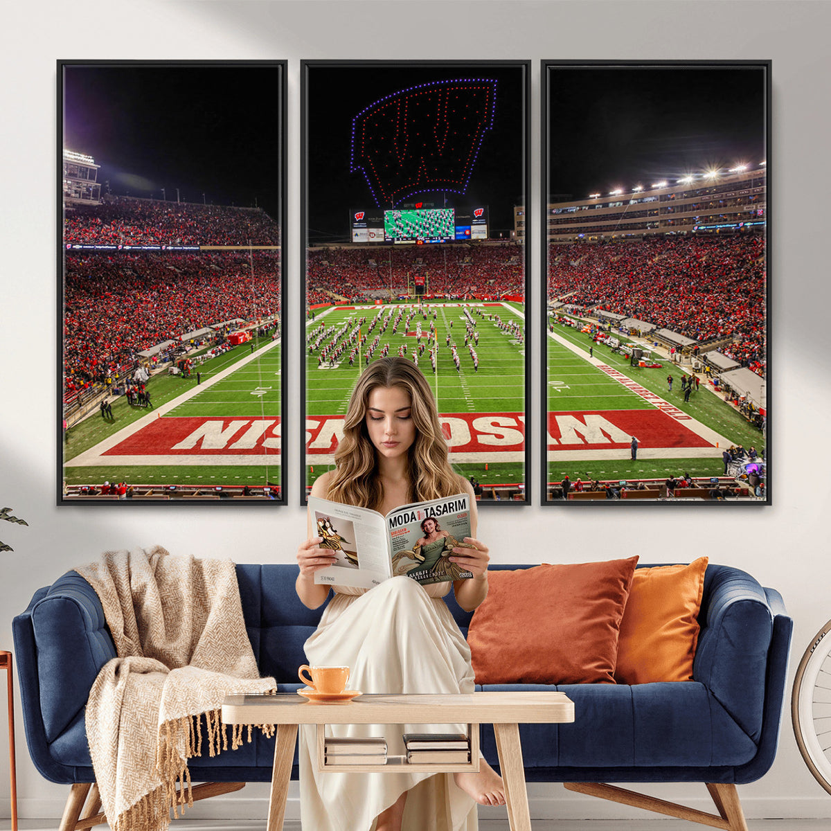 34125-MGV-CV-36X24 - Wisconsin Badgers Football Team Print Canvas- Madison Camp Randall Stadium Wall Art Canvas Print