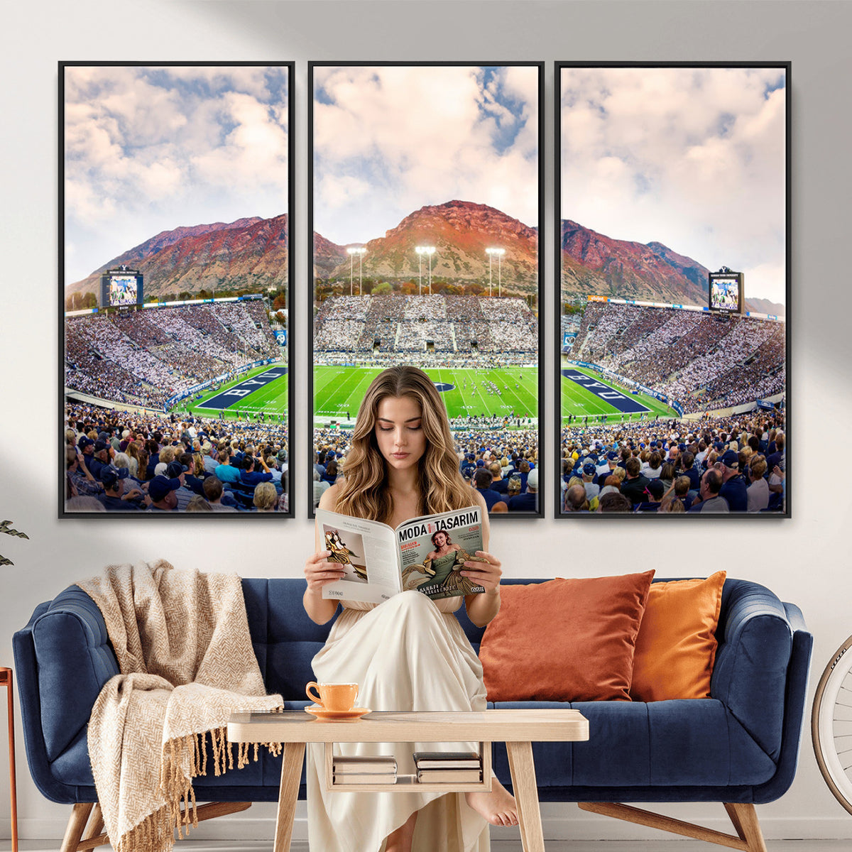 85734-MGV-CV-36X24 - Brigham Young University Cougars Football Team Print - Provo LaVell Edwards Stadium Wall Art Canvas