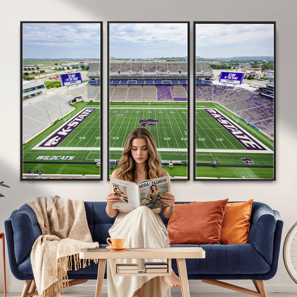 29452-MGV-CV-36X24 - KState Wildcats Football Team Print - Manhattan Bill Snyder Family Football Stadium Wall Art Canvas