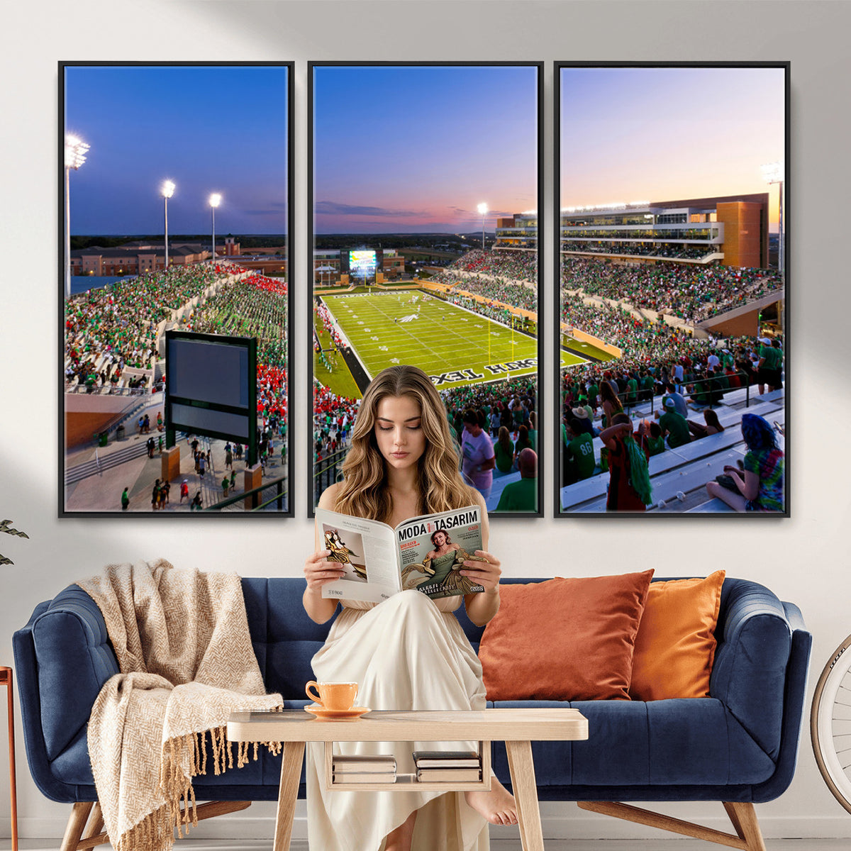 81582-MGV-CV-36X24 - University of North Texas Mean Green Football Team Print - Denton DATCU Stadium Wall Art Canvas