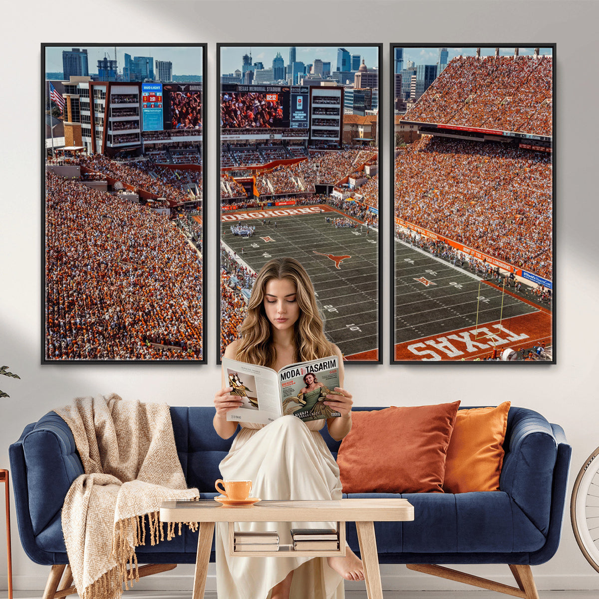 92103-MGV-CV-36X24 - University of Texas Longhorns Football Team Print - Austin Darrell K Royal-Texas Memorial Stadium