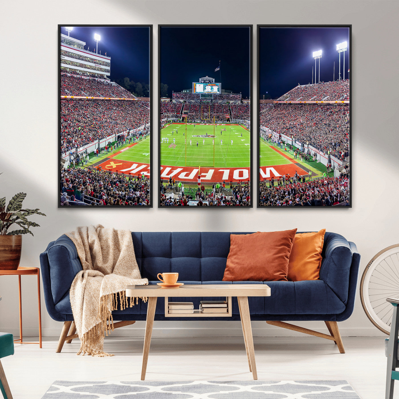 MGV-FC-48X32-3P - Wolfpack Football Team Print - Raleigh Carter-Finley Stadium Wall Art Canvas Print