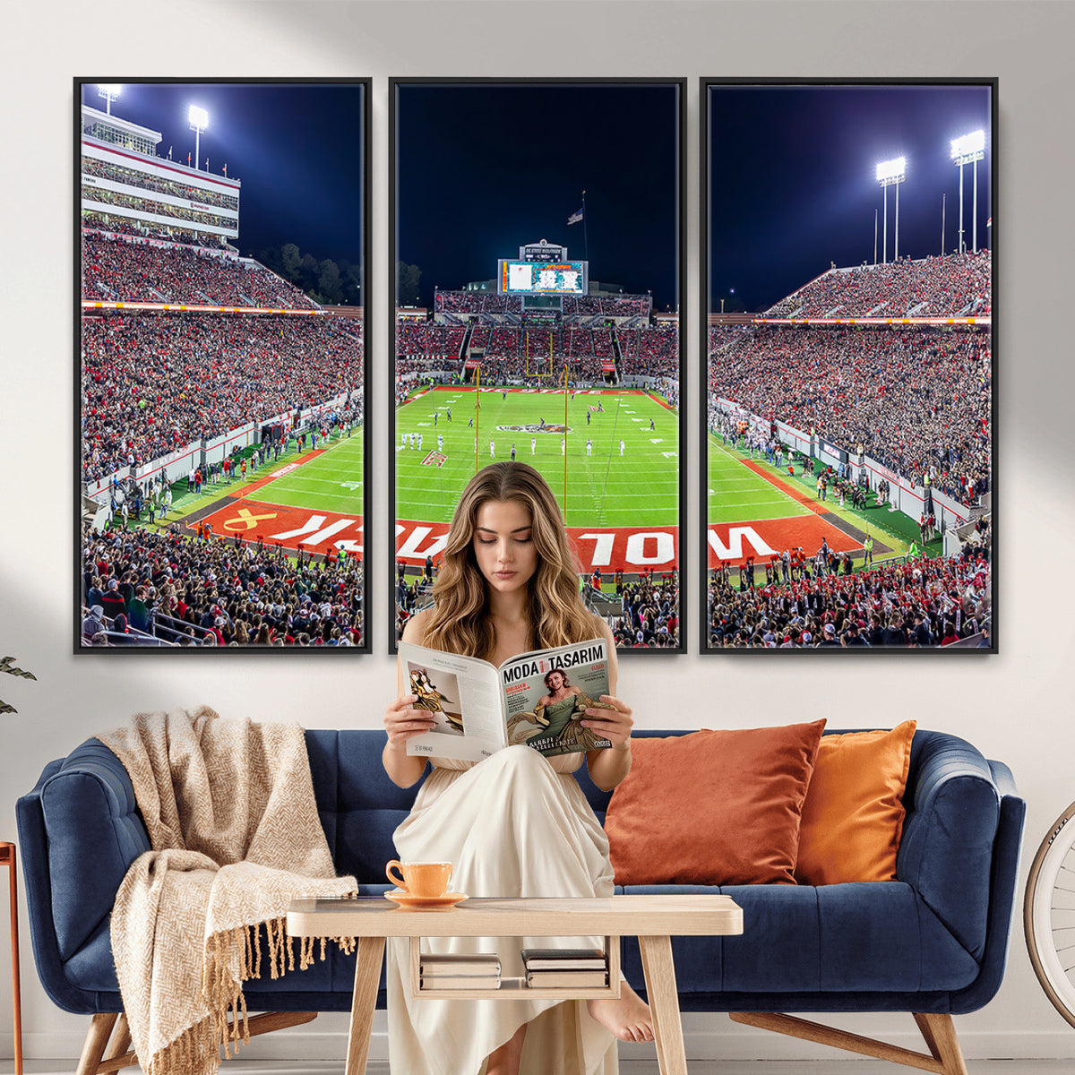 80943-MGV-CV-36X24 - Wolfpack Football Team Print - Raleigh Carter-Finley Stadium Wall Art Canvas Print