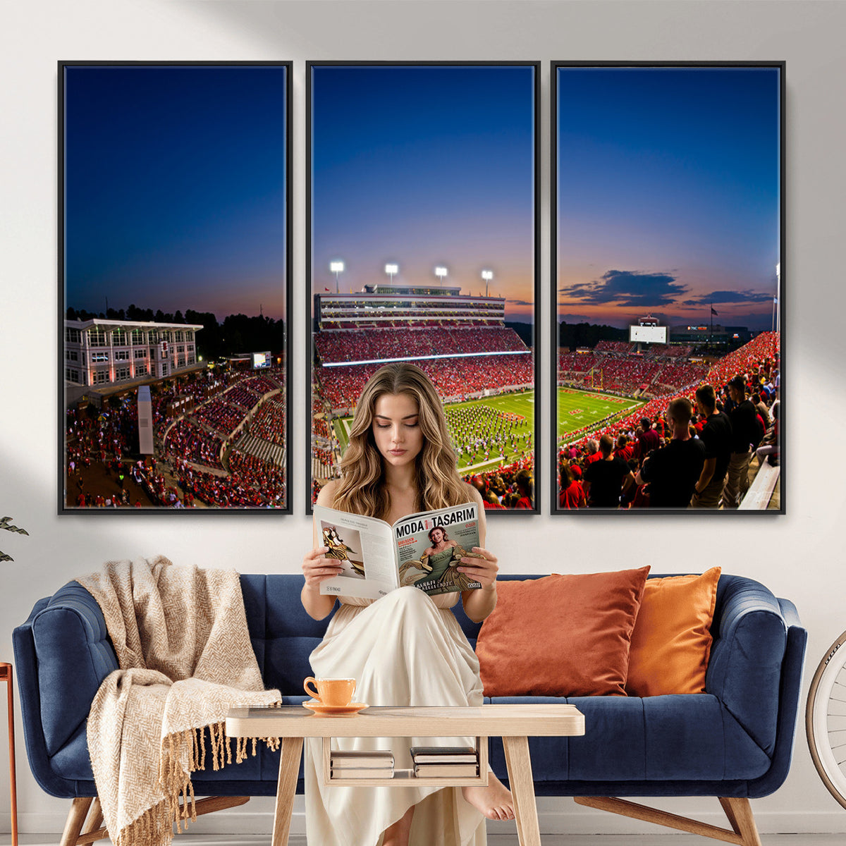 76202-MGV-CV-36X24 - Wolfpack Football Team Wall Art Print - Raleigh Carter-Finley Stadium Wall Art Canvas Print