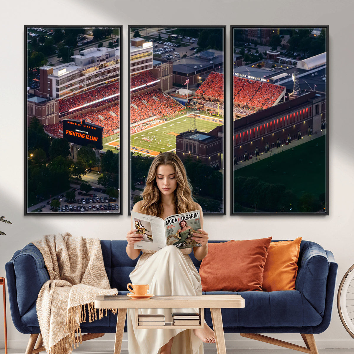78052-MGV-CV-36X24 - University of Illinois Fighting Illini Football Team Print - Champaign Illinois Memorial Stadium