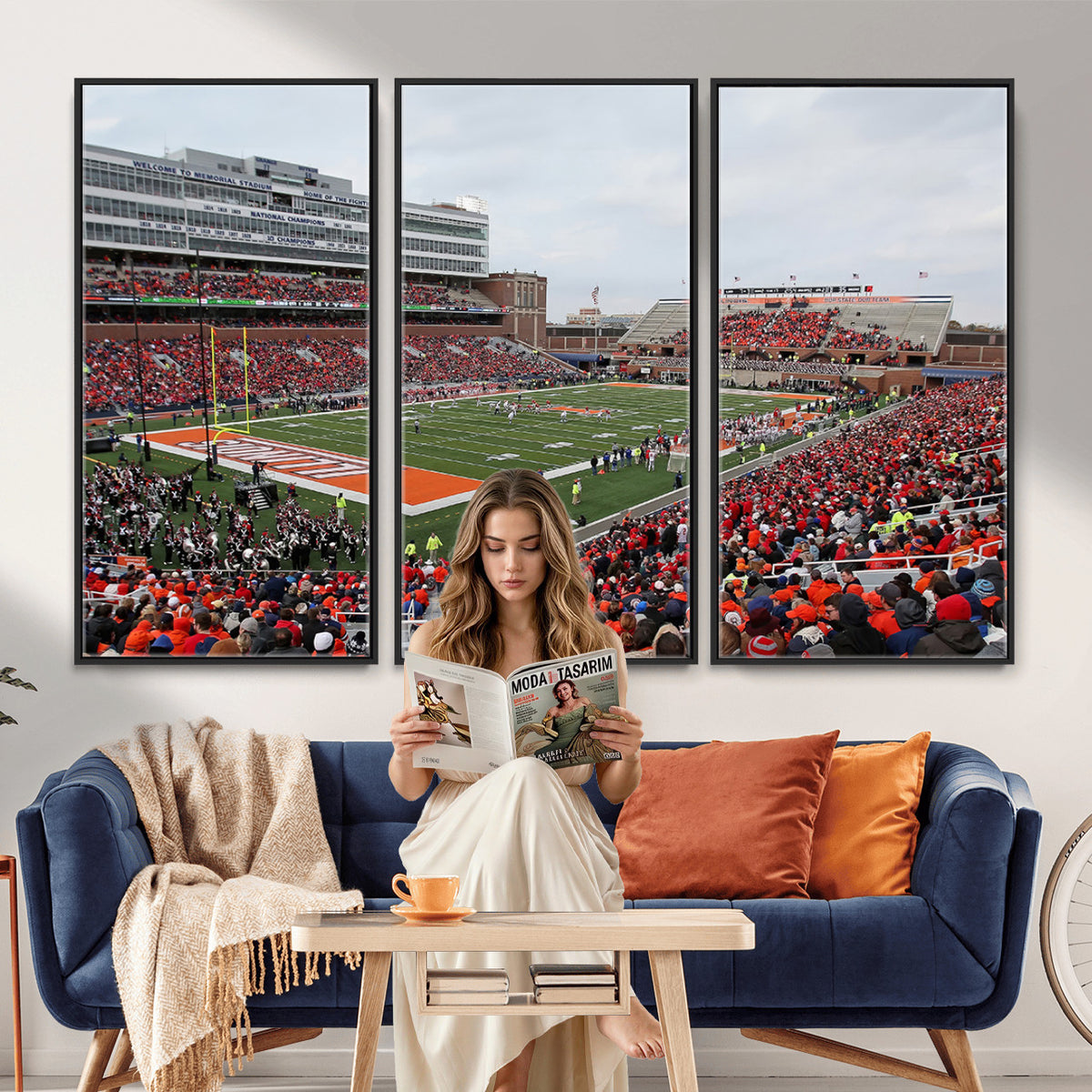 86851-MGV-CV-36X24 - University of Illinois Fighting Illini Football Team Print - Champaign Illinois Memorial Stadium