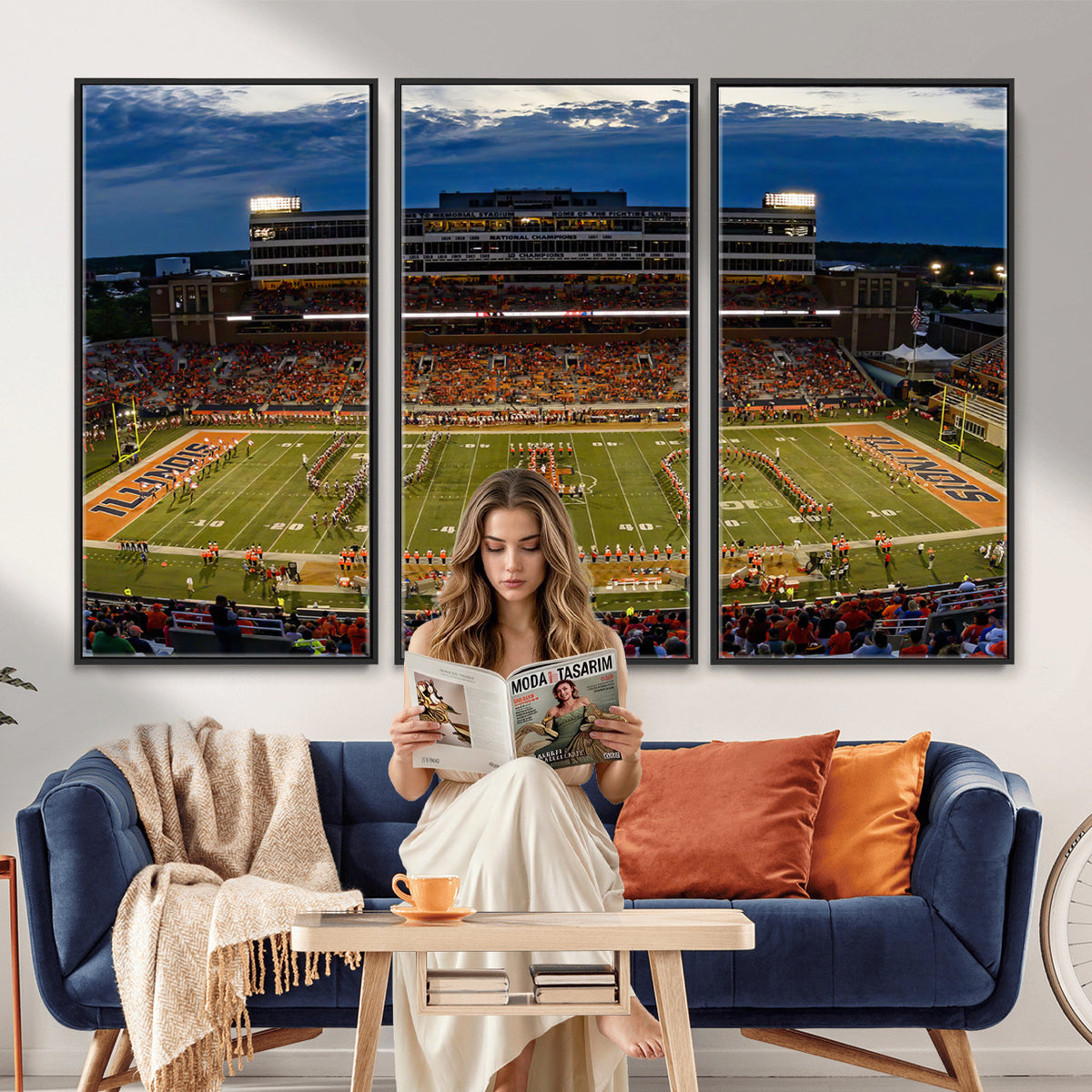 44513-MGV-CV-36X24 - University of Illinois Fighting Illini Football Team Print - Champaign Illinois Memorial Stadium