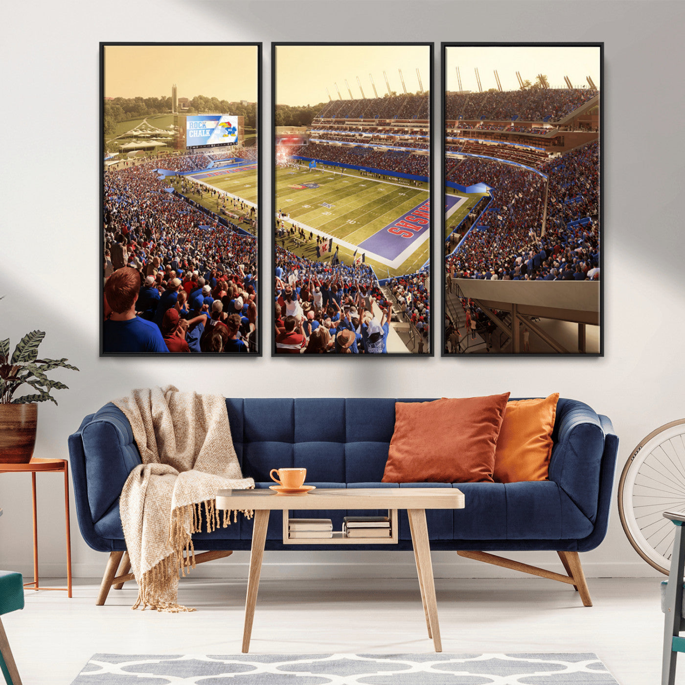 MGV-FC-48X32-3P - University of Kansas Jayhawks Football Team Print - Lawrence Kansas Memorial Stadium Wall Art Canvas
