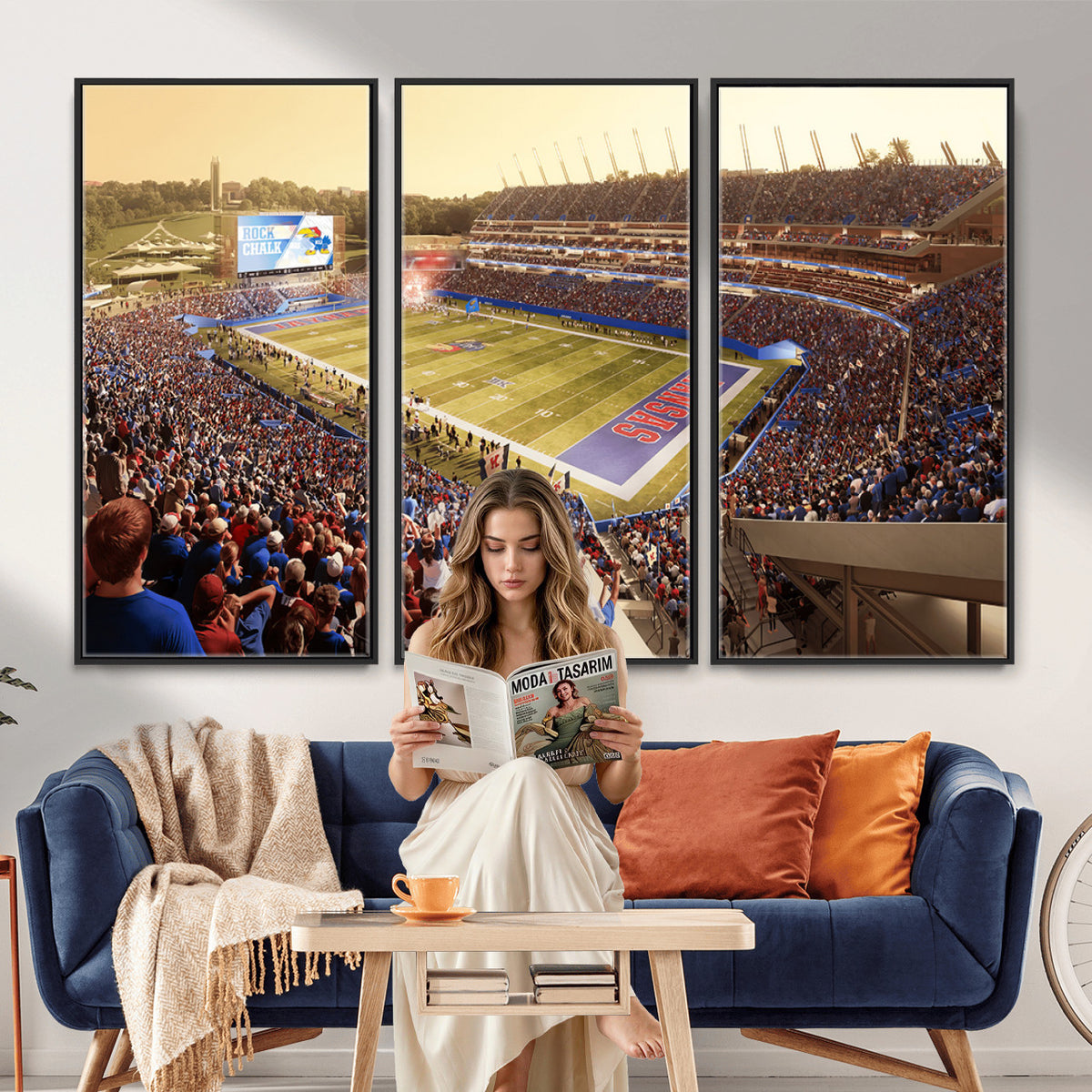 71731-MGV-CV-36X24 - University of Kansas Jayhawks Football Team Print - Lawrence Kansas Memorial Stadium Wall Art Canvas