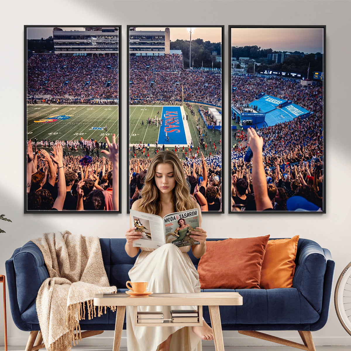 40169-MGV-CV-36X24 - University of Kansas Jayhawks Football Team Art Print - Lawrence Kansas Memorial Stadium Wall Art