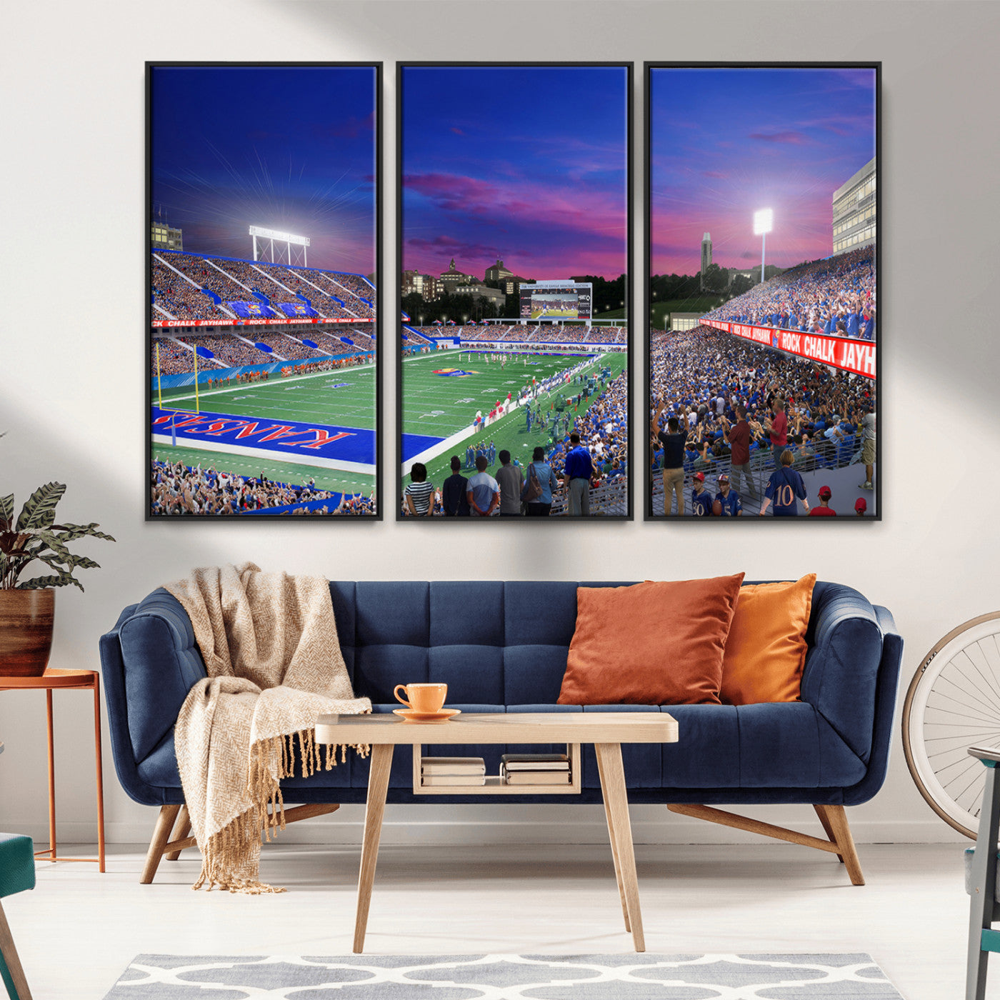 MGV-FC-48X32-3P - University of Kansas Jayhawks Football Team Print Canvas- Lawrence Kansas Memorial Stadium Wall Art