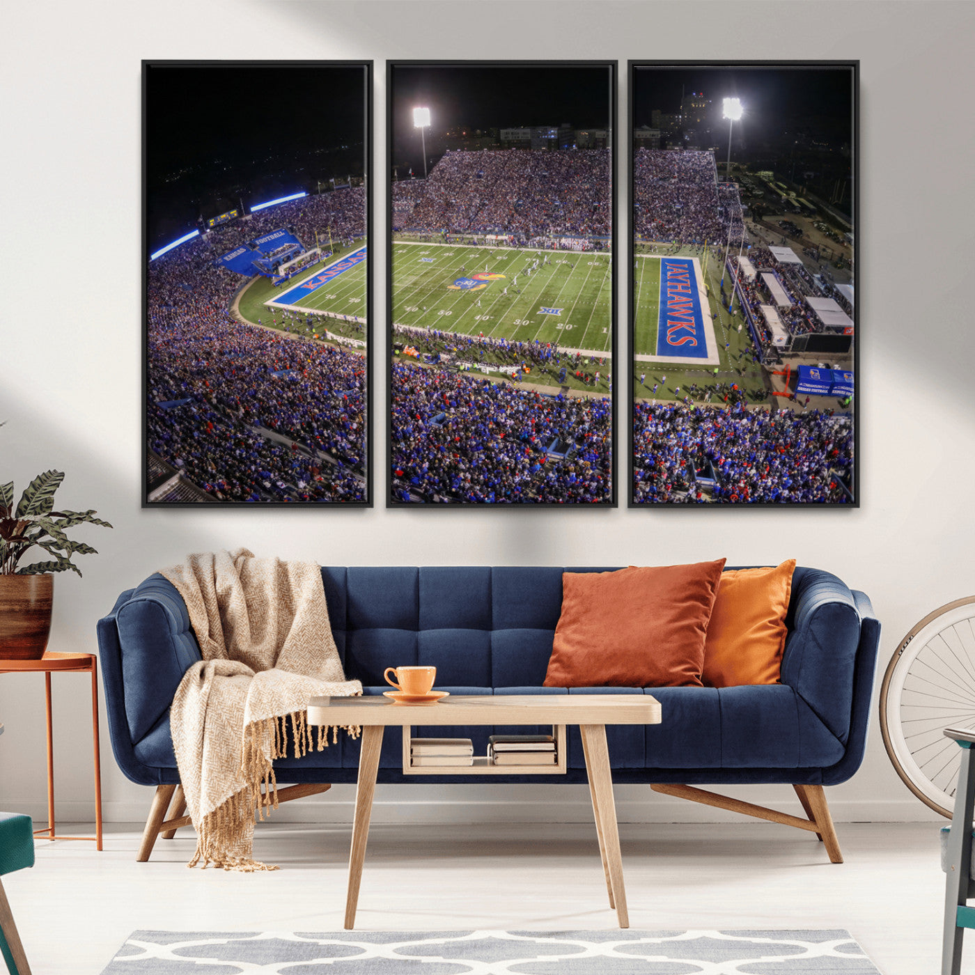 MGV-FC-48X32-3P - University of Kansas Jayhawks Football Team Print - Lawrence Kansas Memorial Stadium Wall Art Canvas