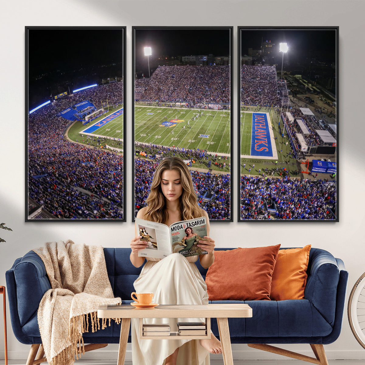 69760-MGV-CV-36X24 - University of Kansas Jayhawks Football Team Print - Lawrence Kansas Memorial Stadium Wall Art Canvas