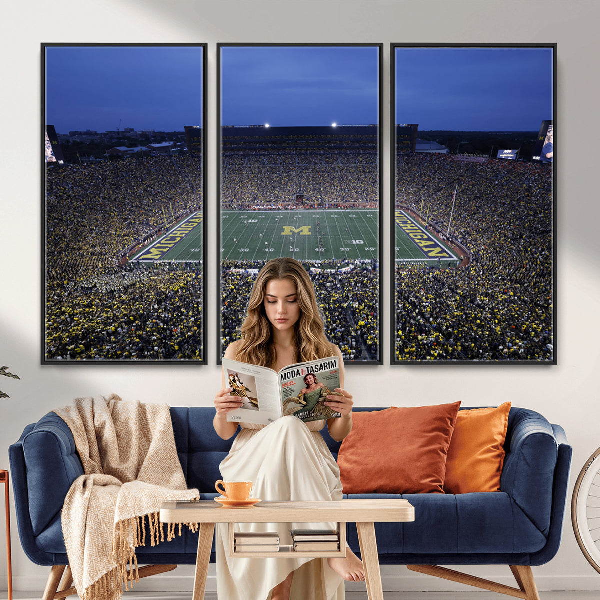 34202-MGV-CV-36X24 - University of Michigan Wolverines Football Team Print - Ann Arbor Michigan Stadium Wall Art Canvas
