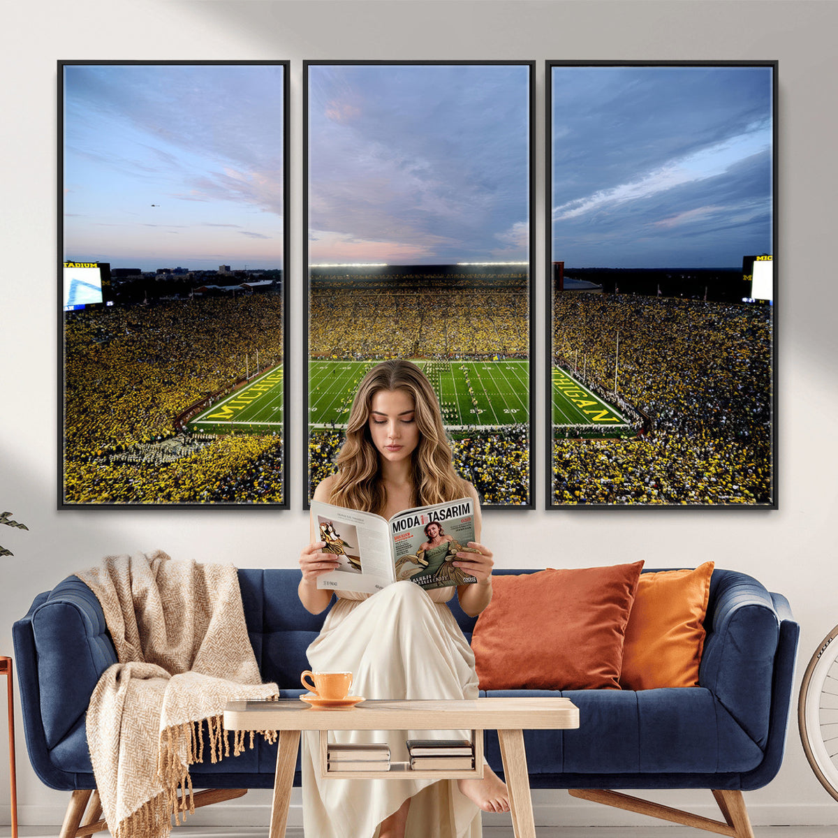 82641-MGV-CV-36X24 - University of Michigan Wolverines Football Team Print - Ann Arbor Michigan Stadium Wall Art Canvas