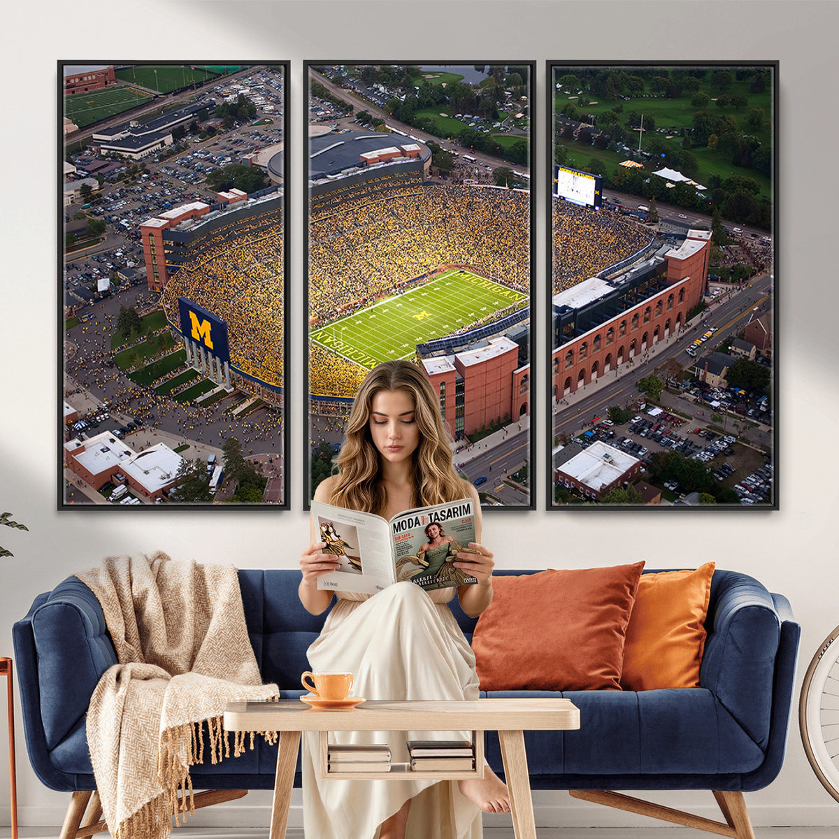 95248-PAN-FL-20X10 - University of Michigan Wolverines Football Team Print - Ann Arbor Michigan Stadium Wall Art Canvas