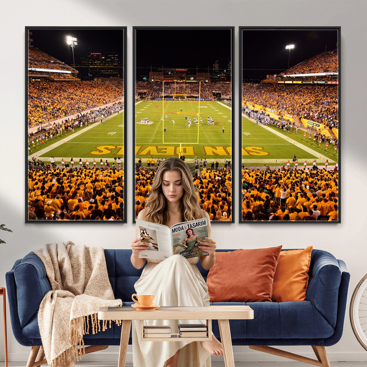 21588-MGV-CV-36X24 - ASU Sun Devils Football Team Print - Phoenix Mountain America Stadium Wall Art Canvas Print