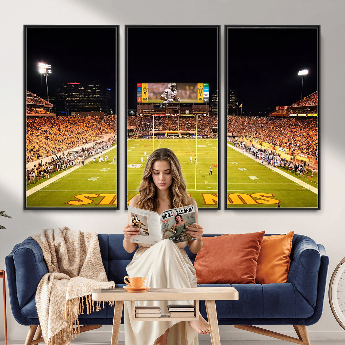 87612-MGV-CV-36X24 - ASU Sun Devils Football Team Print - Phoenix Mountain America Stadium Canvas Print