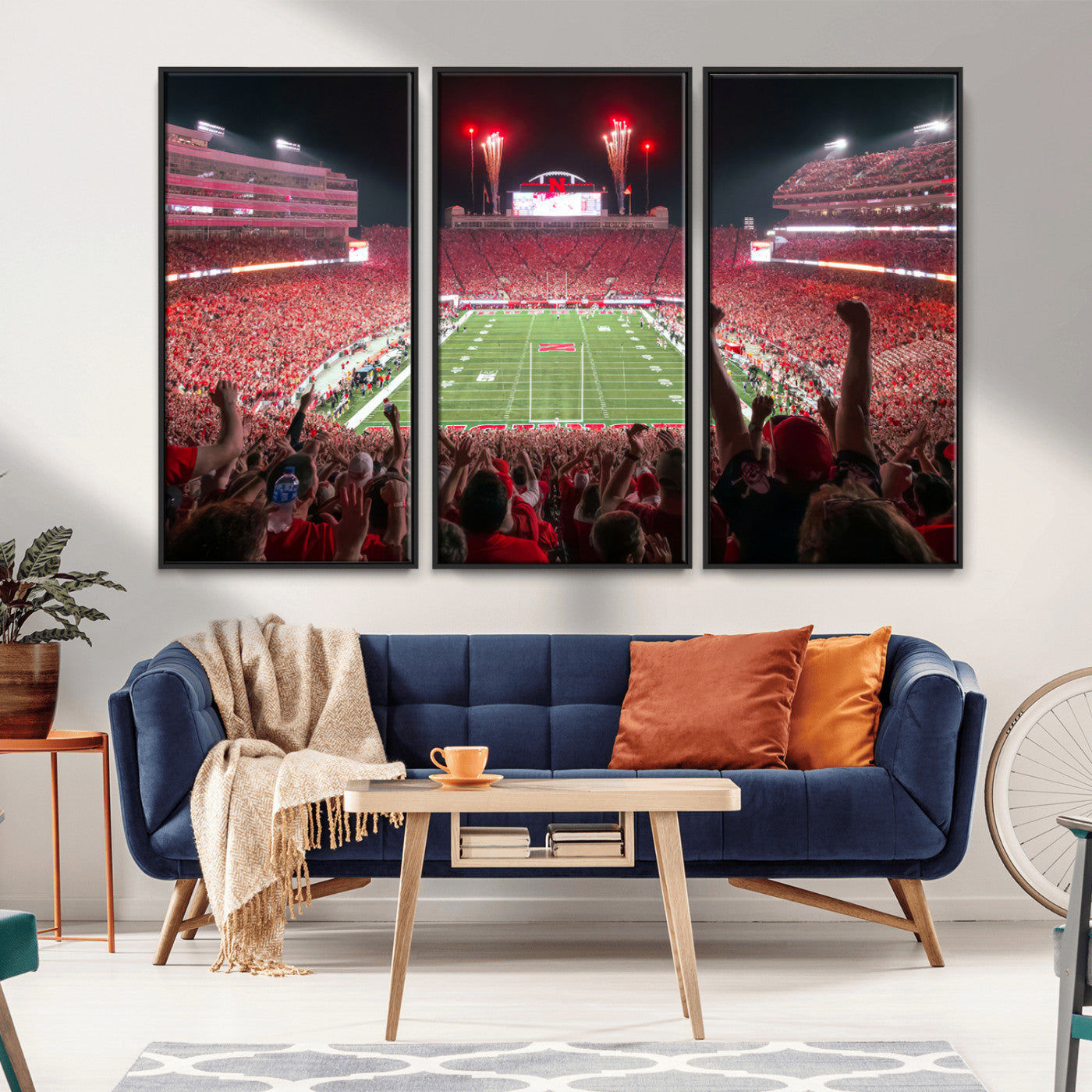 MGV-FC-48X32-3P - University of Nebraska Cornhuskers Football Team Print - Lincoln Memorial Stadium Wall Art Canvas
