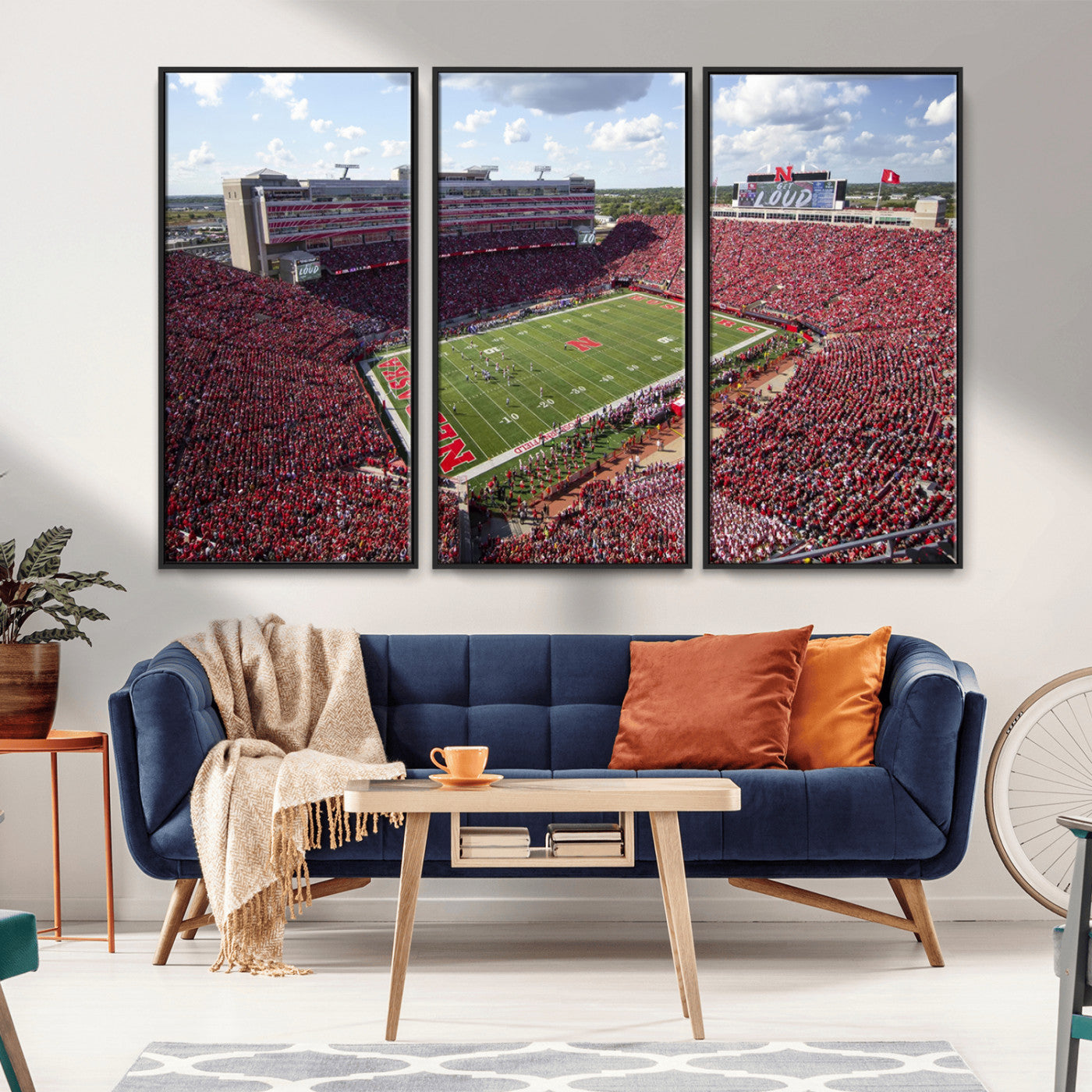 MGV-FC-48X32-3P - University of Nebraska Cornhuskers Football Team Print - Lincoln Memorial Stadium Wall Art Canvas