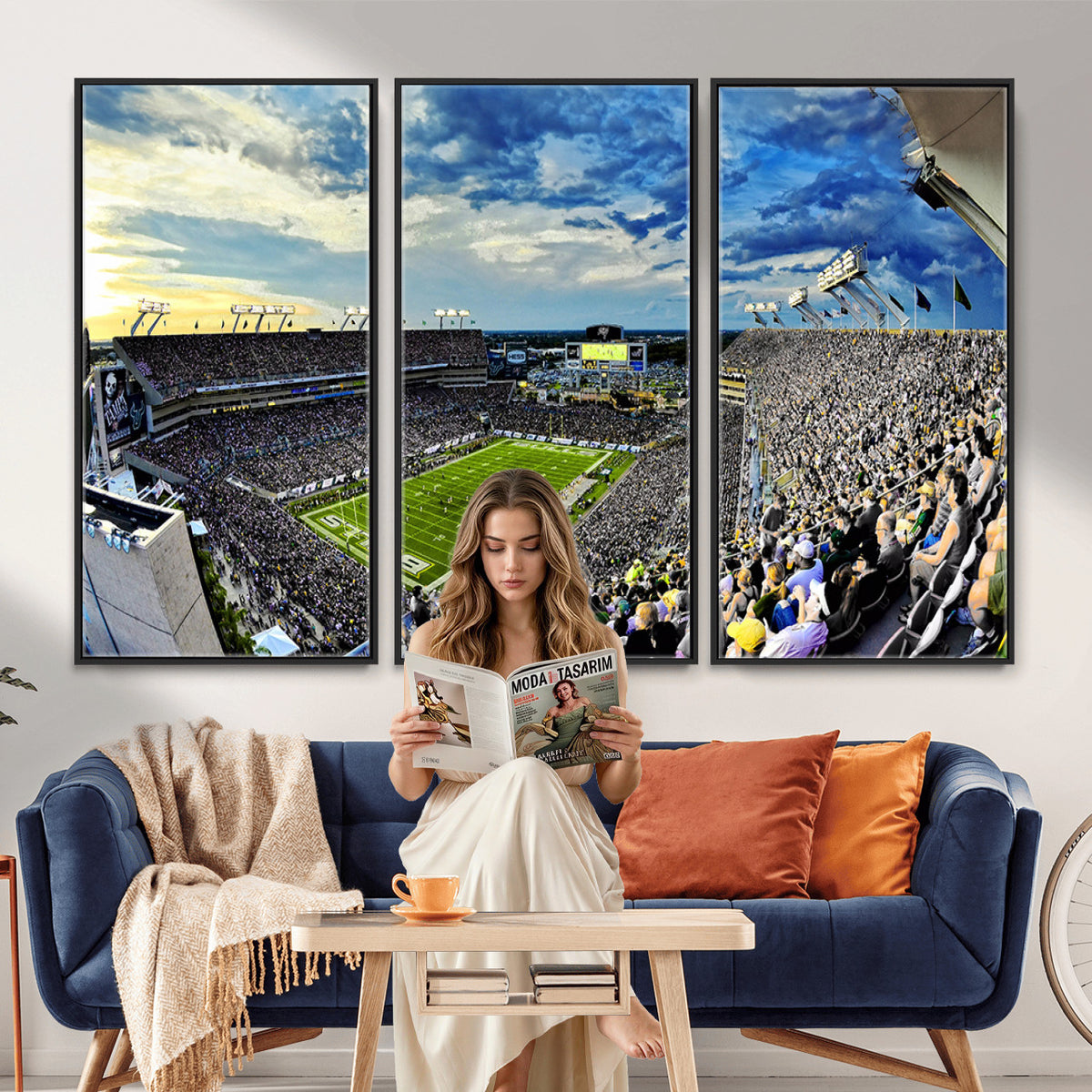 23788-MGV-CV-36X24 - Framed USF Bulls Football Team Print - Tampa Raymond James Stadium Wall Art Canvas Print