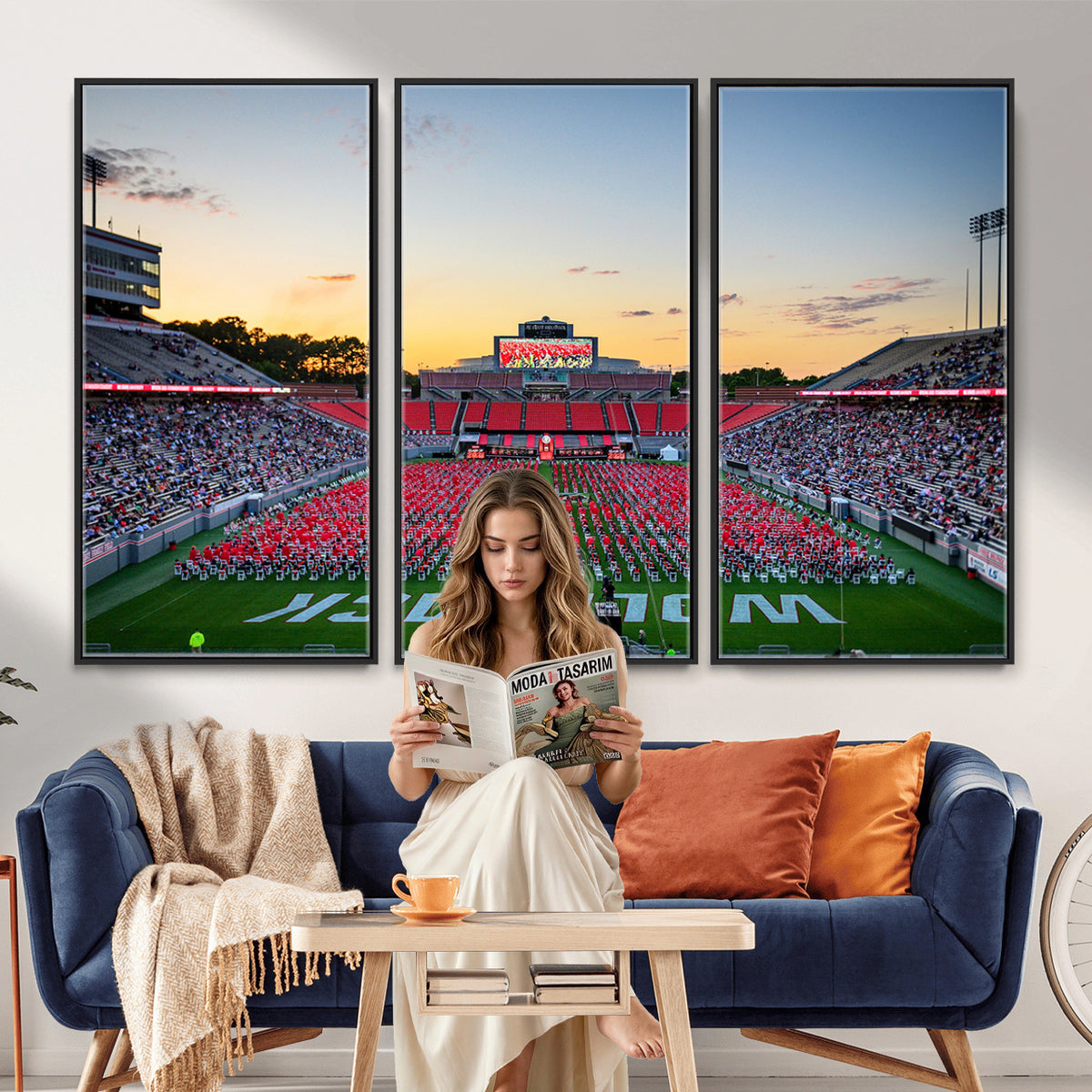 35266-MGV-CV-36X24 - NC State Wolfpack Football Team Print Wall Art - Raleigh Carter-Finley Stadium Wall Art Canvas Print