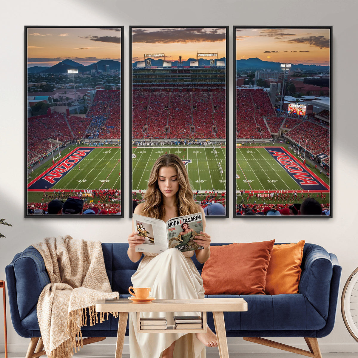 99722-MGV-CV-36X24 - Framed Arizona Wildcats Football Team Print - Tucson Arizona Stadium Wall Art Canvas Print