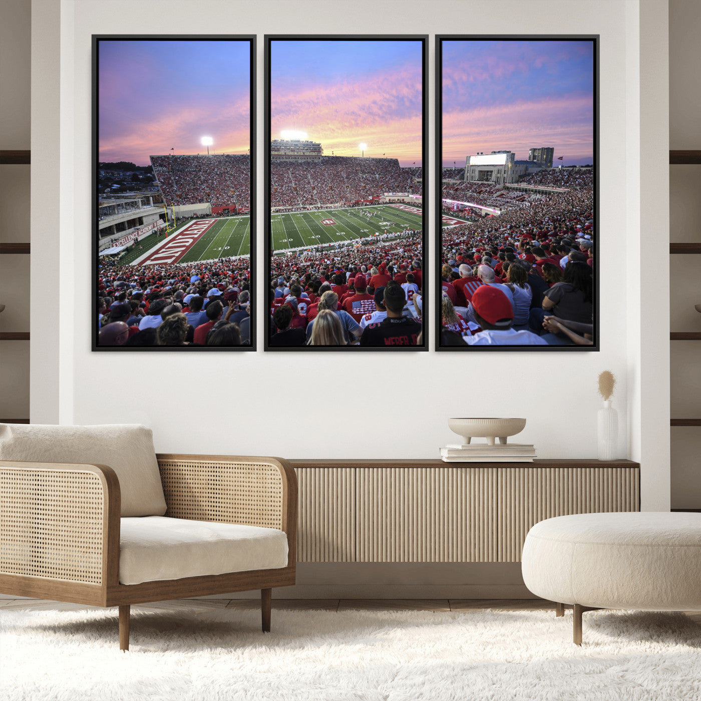 13046-MGV-FC-60X40-3P_Black-Indiana University Hoosiers Football Team Print - Bloomington Memorial Stadium Wall Art Canvas Print