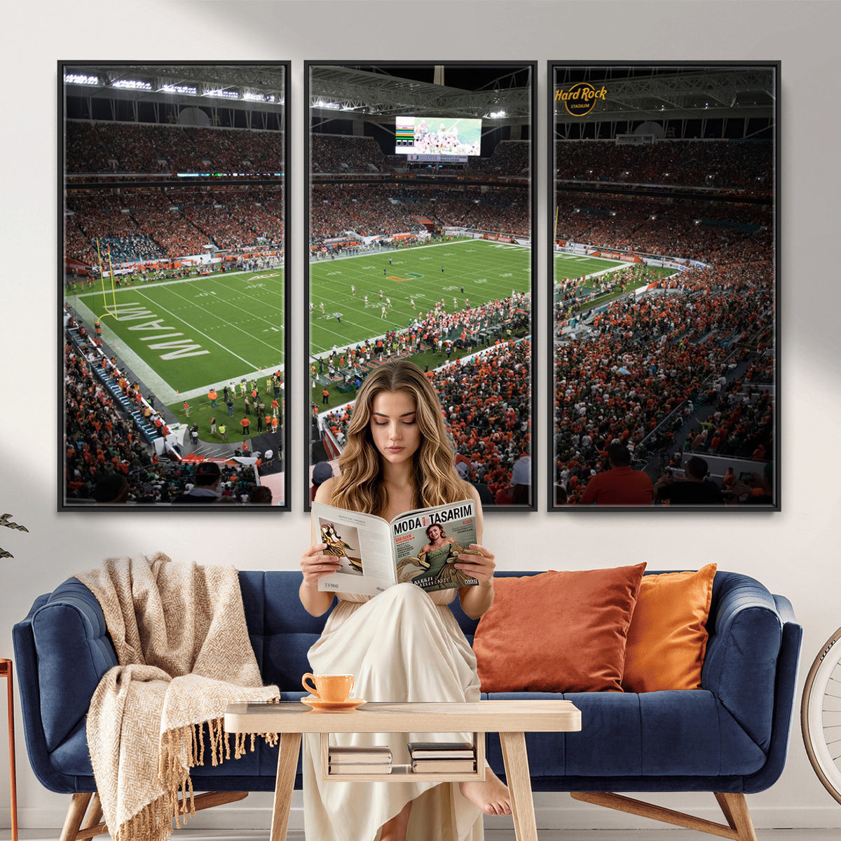 33698-PAN-FL-20X10 - Miami Hurricanes Football Team Print Canvas- Miami Hard Rock Stadium Wall Art Canvas Print