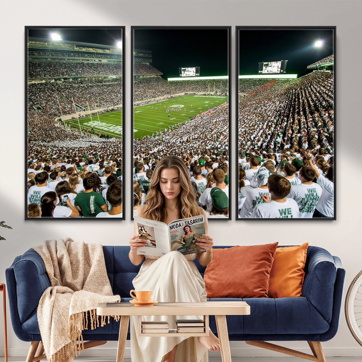 30457-PAN-FL-20X10 - Michigan State Spartans Football Canvas Print - East Lansing Spartan Stadium Wall Art Canvas Print