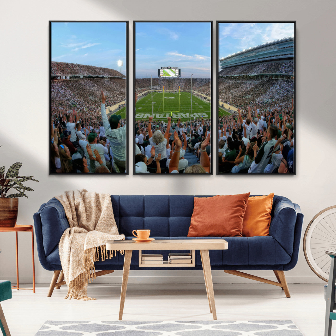 MGV-FC-48X32-3P - Michigan State Spartans Football Team Print - East Lansing Spartan Stadium Wall Art Canvas Print