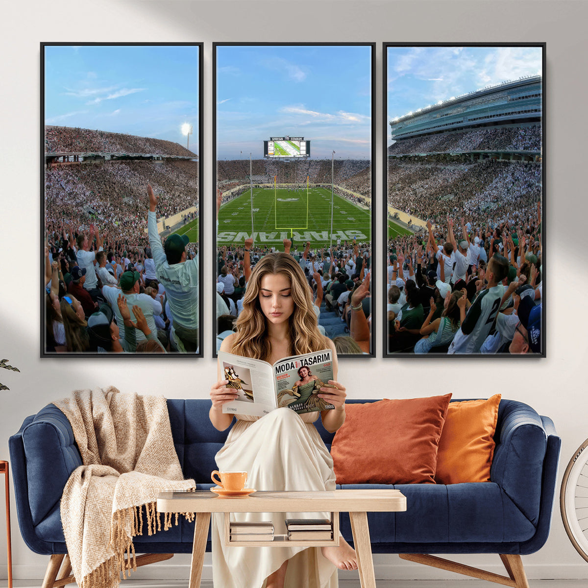73105-PAN-FL-20X10 - Michigan State Spartans Football Team Art Print - East Lansing Spartan Stadium Wall Art Canvas Print
