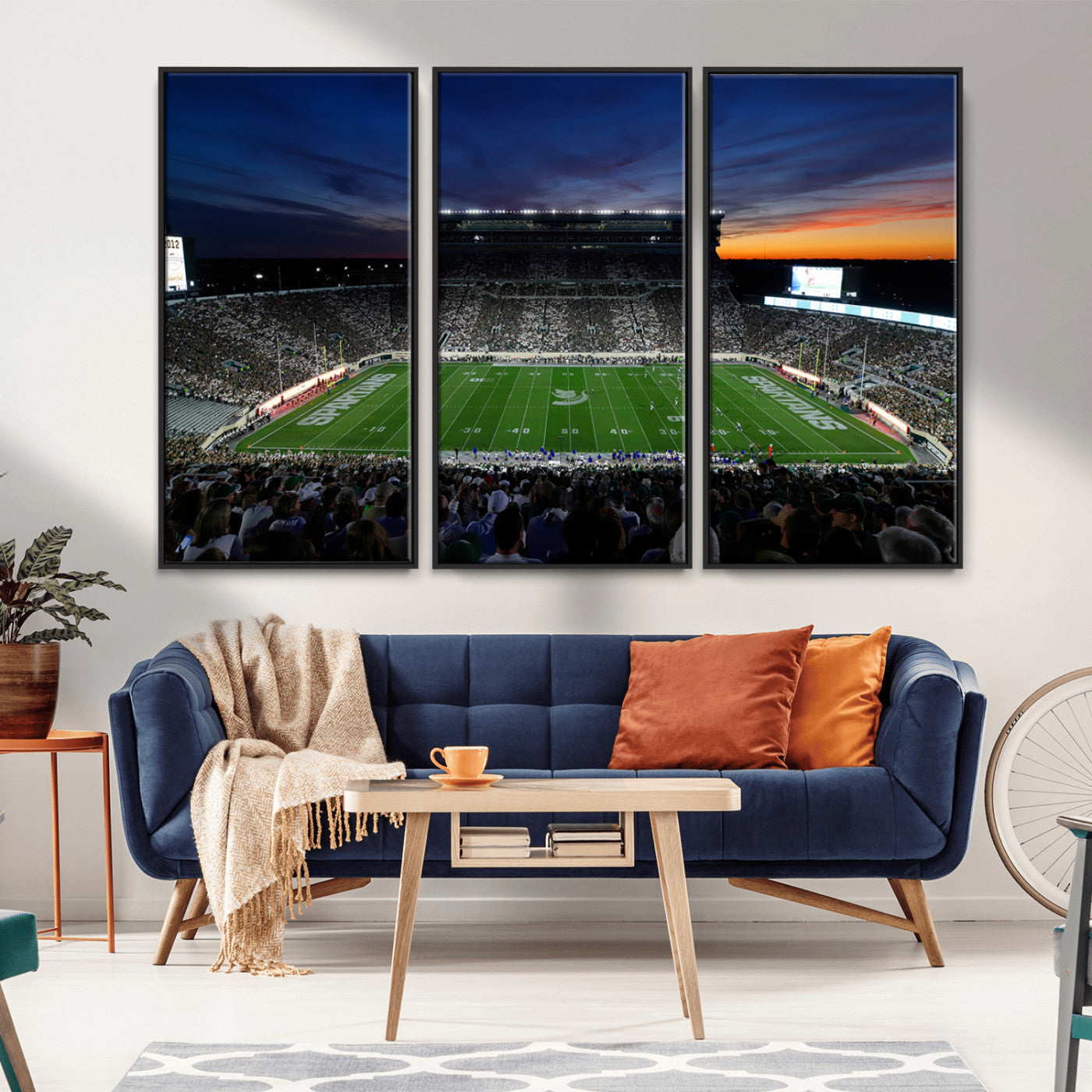 MGV-FC-48X32-3P - Michigan State Spartans Football Team Print - East Lansing Spartan Stadium Canvas Print