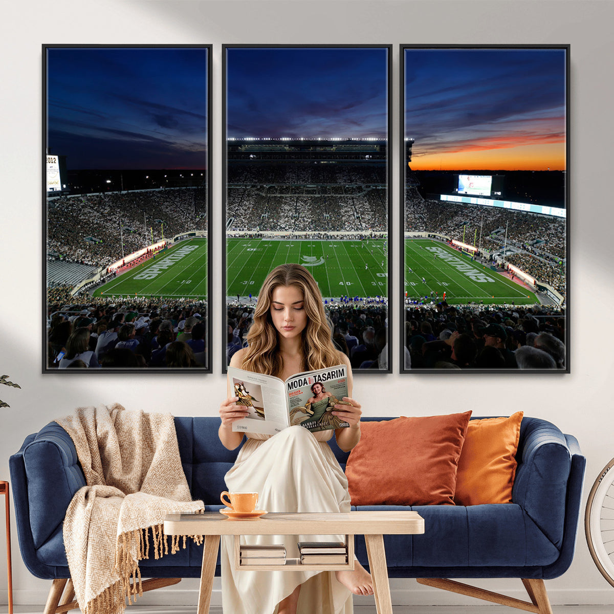 49074-PAN-FL-20X10 - Michigan State Spartans Football Team Print - East Lansing Spartan Stadium Canvas Print