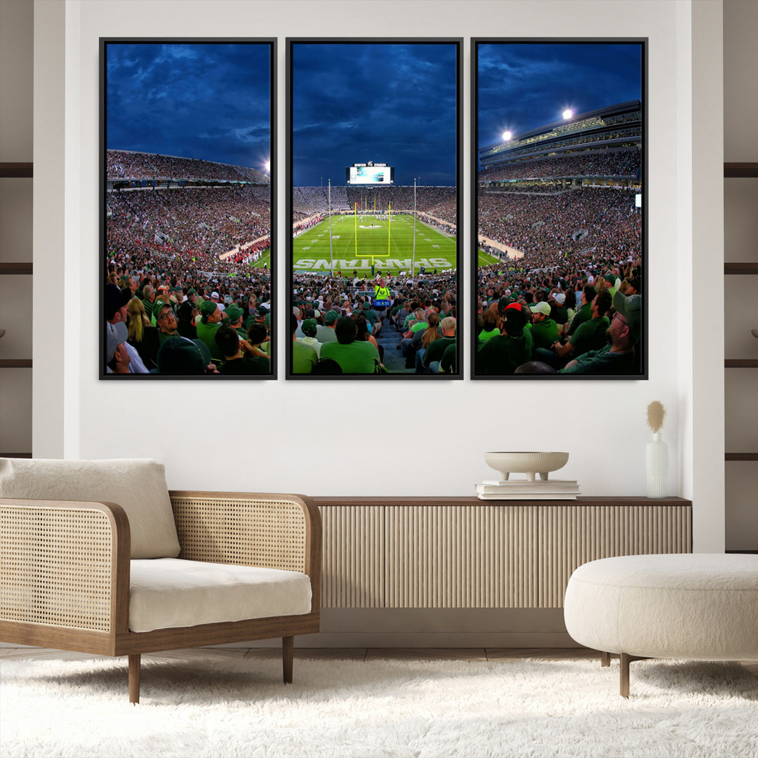 Michigan State Spartans Football Team Print - East Lansing Spartan Stadium Wall Art Canvas Print
