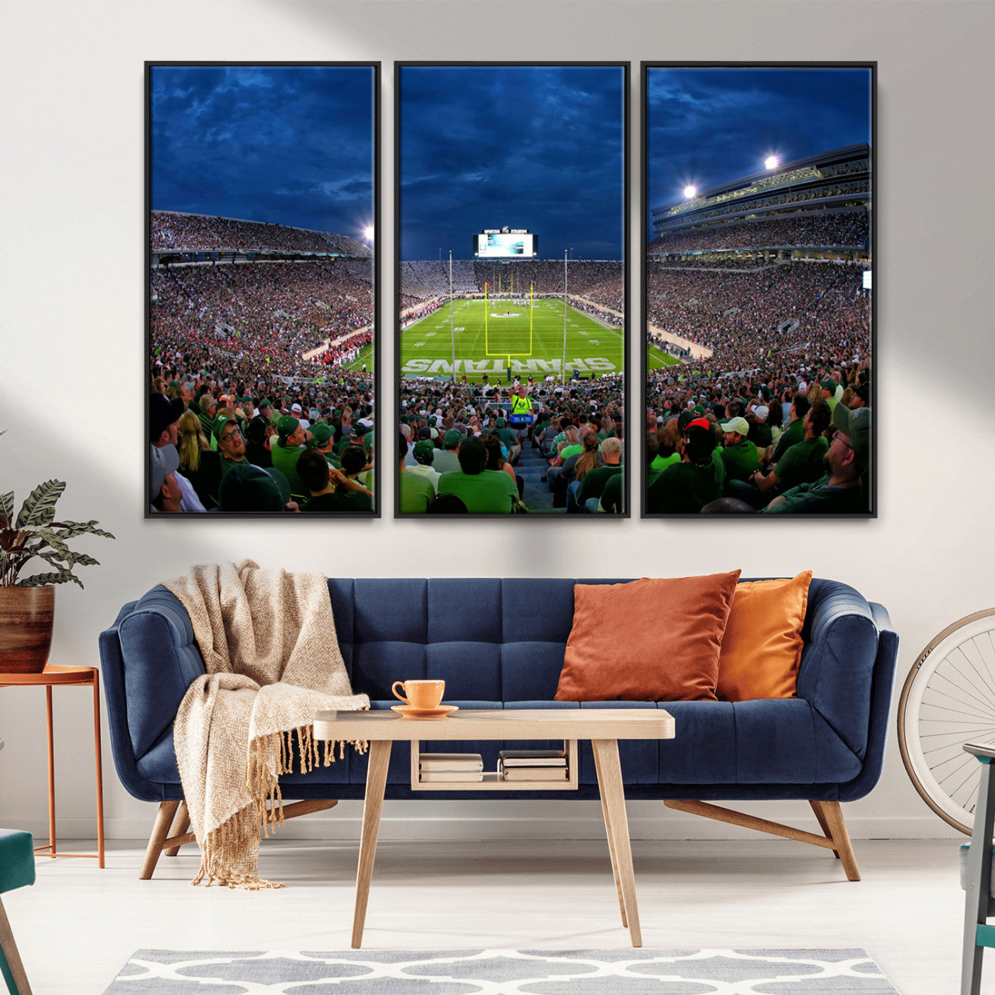 MGV-FC-48X32-3P - Michigan State Spartans Football Team Print - East Lansing Spartan Stadium Wall Art Canvas Print