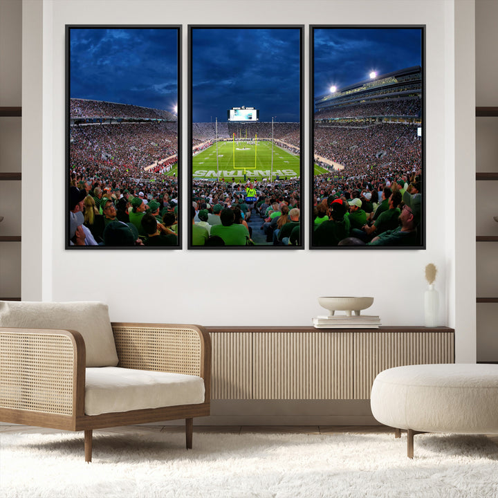 Michigan State Spartans Football Team Print - East Lansing Spartan Stadium Wall Art Canvas Print